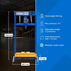 MSW hydraulinen työpajaprässi 12 t, iskupituus 130 mm