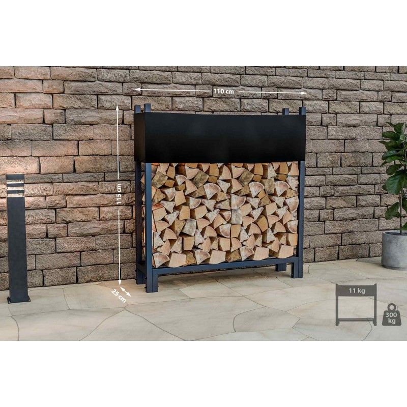 Teräksinen takkapuuteline suojapeitteellä - kestävä ja tilaa säästävä