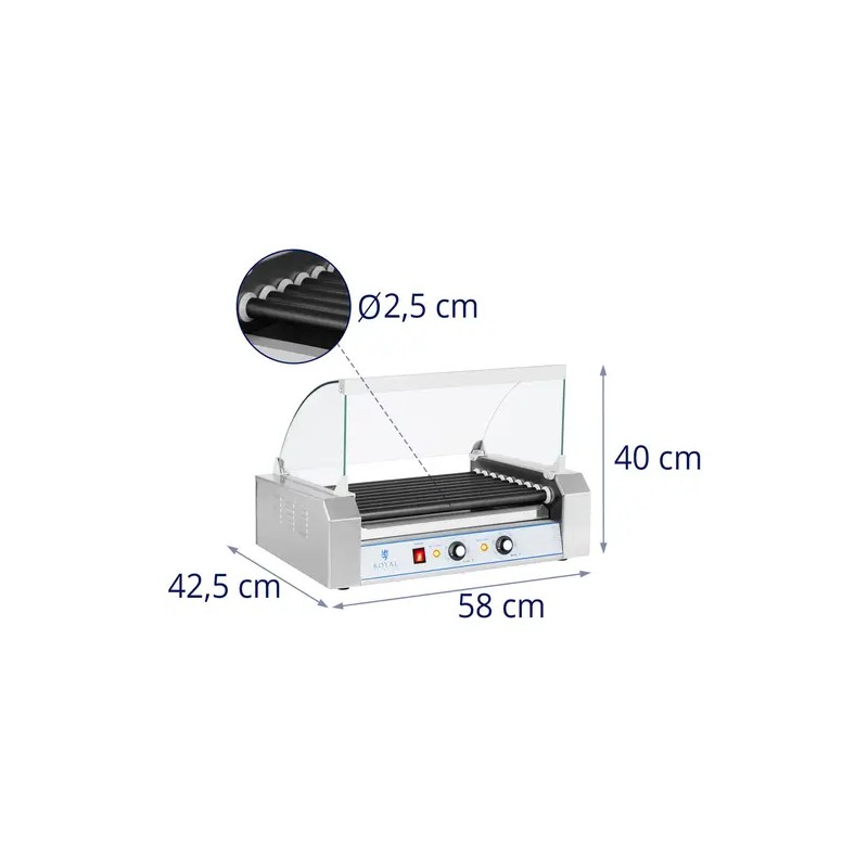 Royal Catering RCHG-9T Hot Dog -grilli 9 rullaa Teflon 14,10 kg