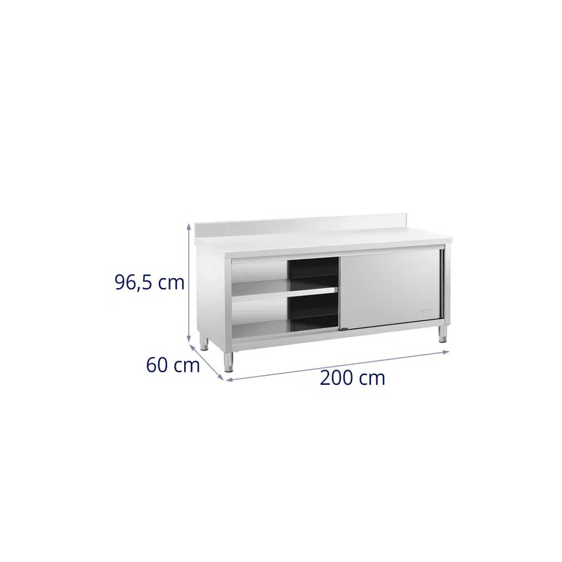 Royal Catering ECO ruostumattomasta teräksestä valmistettu työpöytäkaappi 200 x 60 cm