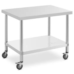 Royal Catering ruostumattomasta teräksestä valmistettu työpöytä pyörillä 70 x 100 cm