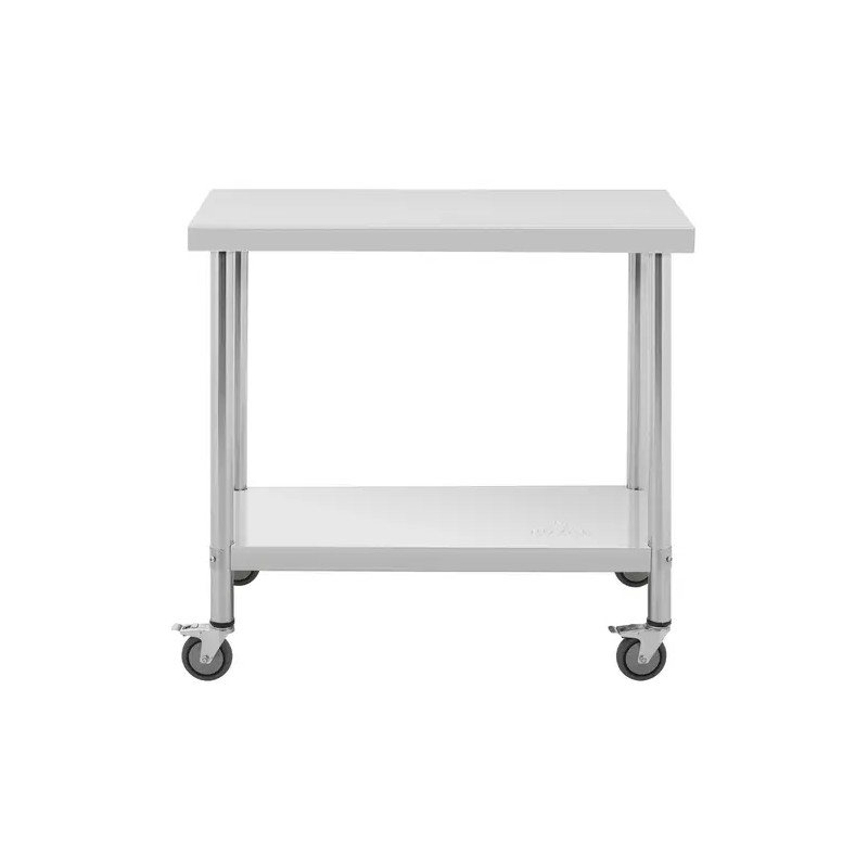 Royal Catering ruostumattomasta teräksestä valmistettu työpöytä pyörillä 70 x 100 cm