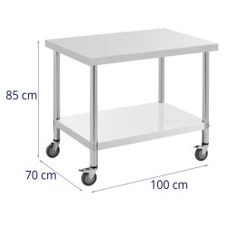 Royal Catering ruostumattomasta teräksestä valmistettu työpöytä pyörillä 70 x 100 cm