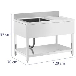 Royal Catering tiskipöytä 1 allas ruostumaton teräs 120 x 70 cm