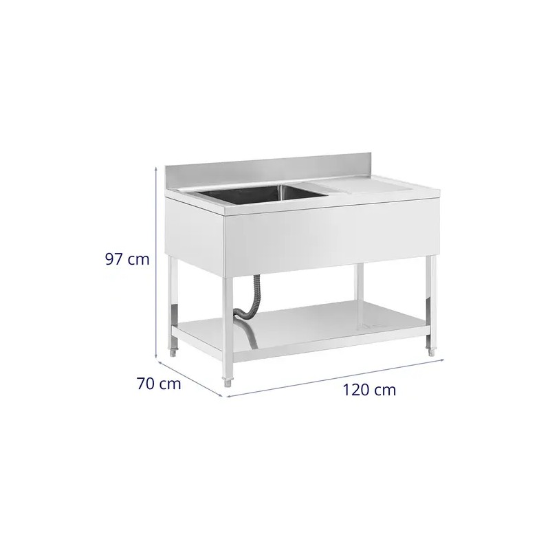 Royal Catering tiskipöytä 1 allas ruostumaton teräs 120 x 70 cm