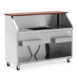 Royal Catering Mobile Cocktail Station 150 cm puukuvioinen tiski jääsäiliöllä ja altaalla
