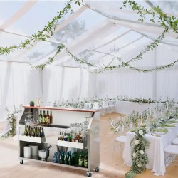 Royal Catering Mobile Cocktail-Station 150 cm puukuvioinen tiski jääsäiliöllä ja altaalla
