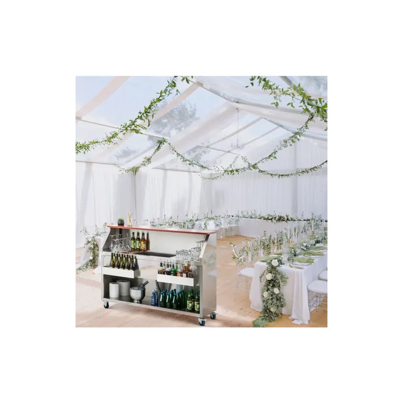 Royal Catering Mobile Cocktail-Station 150 cm puukuvioinen tiski jääsäiliöllä ja altaalla