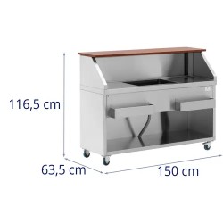 Royal Catering Mobile Cocktail-Station 150 cm puukuvioinen tiski jääsäiliöllä ja altaalla