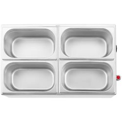 Royal Catering Bain Marie -ruokalämmitin 600 W, 4 kpl GN 1/4 -astiaa, poistoventtiili