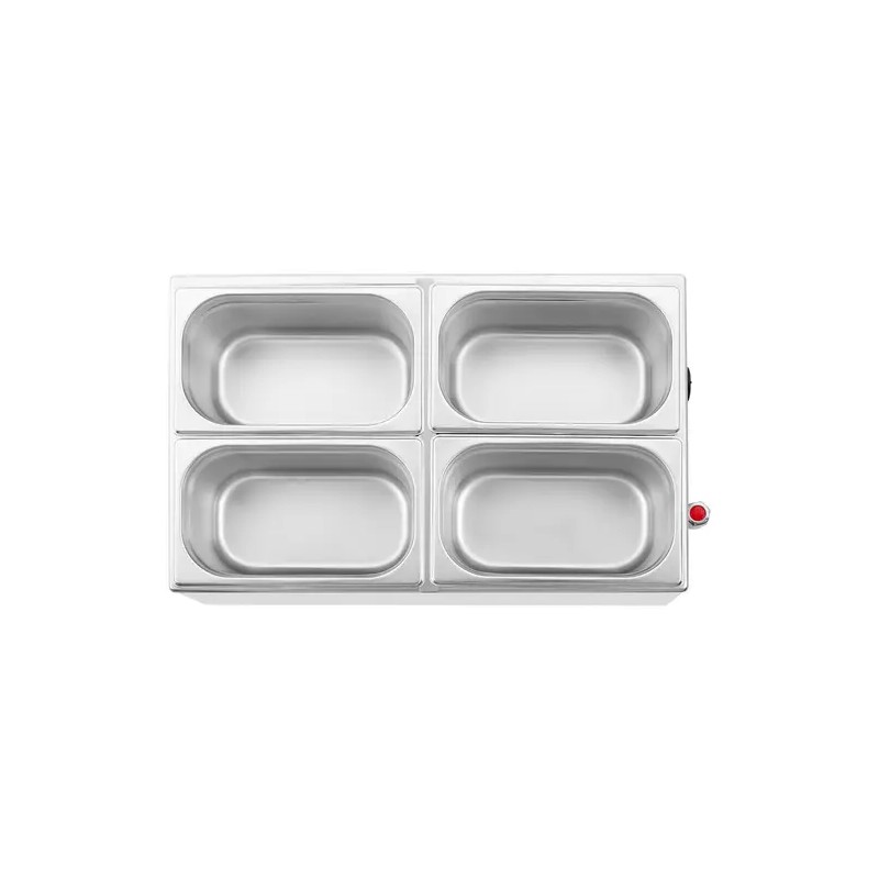 Royal Catering Bain Marie -ruokalämmitin 600 W, 4 kpl GN 1/4 -astiaa, poistoventtiili