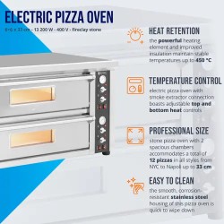 Royal Catering sähköinen pizzauuni 2 kammiota 13 200 W 400 V 6+6 x 33 cm