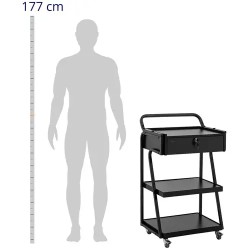 Physa kosmetiikkavaunu musta 3 hyllyä ja lukittava vetolaatikko 80 kg