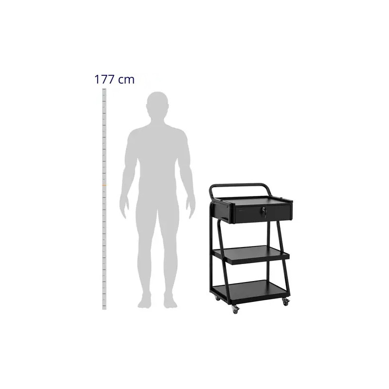 Physa kosmetiikkavaunu musta 3 hyllyä ja lukittava vetolaatikko 80 kg