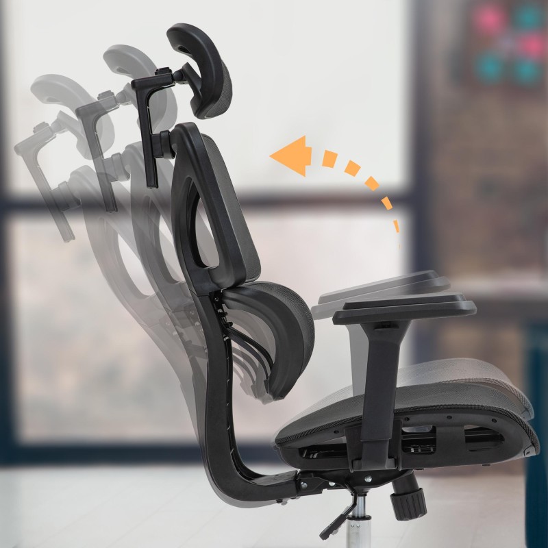 Ergonominen toimistotuoli säädettävällä niskatuella ja verkkoselkänojalla