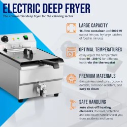 Royal Catering Elektro-friteeraaja 16 l 6000 W 400 V poistoventtiilillä