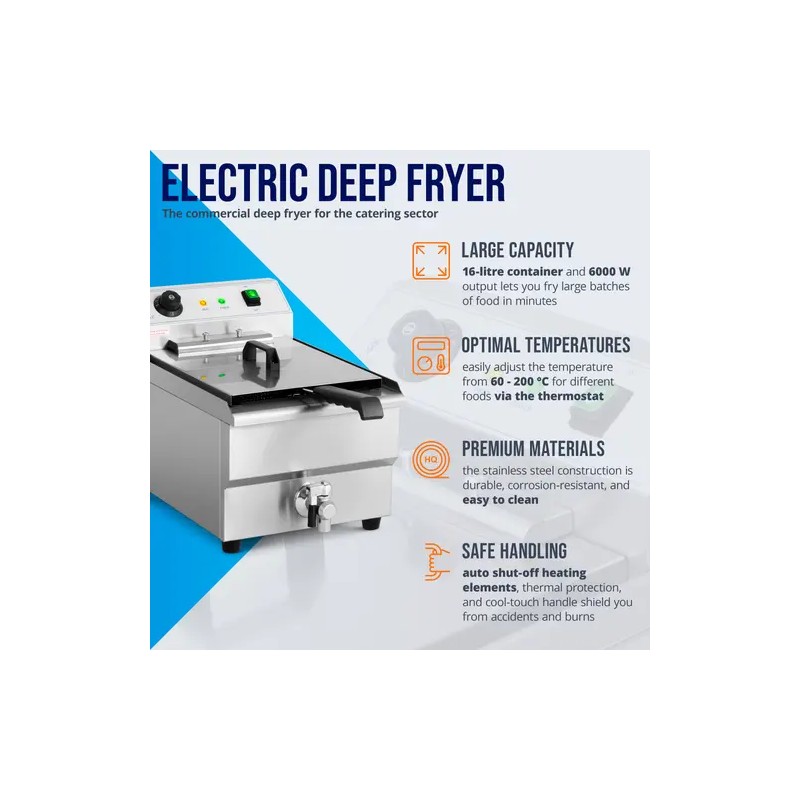 Royal Catering Elektro-friteeraaja 16 l 6000 W 400 V poistoventtiilillä