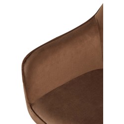 Tyylikäs samettinen ruokailutuoli pehmustetuilla käsinojilla ja metallirungolla