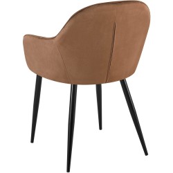 Tyylikäs samettinen ruokailutuoli pehmustetuilla käsinojilla ja metallirungolla