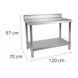 Royal Catering ruostumattomasta teräksestä valmistettu työpöytä 120 x 70 cm, 250 kg kantavuus