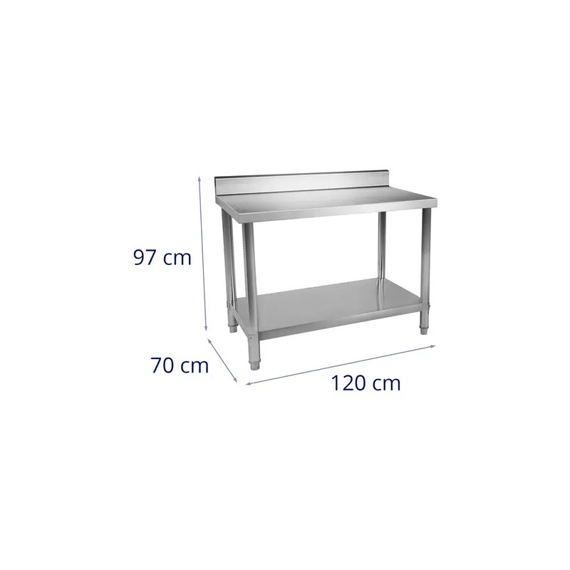 Royal Catering ruostumattomasta teräksestä valmistettu työpöytä 120 x 70 cm, 250 kg kantavuus