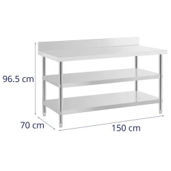 Royal Catering ECO ruostumattomasta teräksestä valmistettu työpöytä, 150 x 70 cm, 500 kg