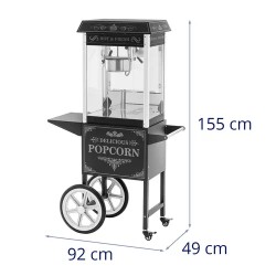 Royal Catering Popcorn-kone vaunulla, 1500 W, 5 kg/h, musta