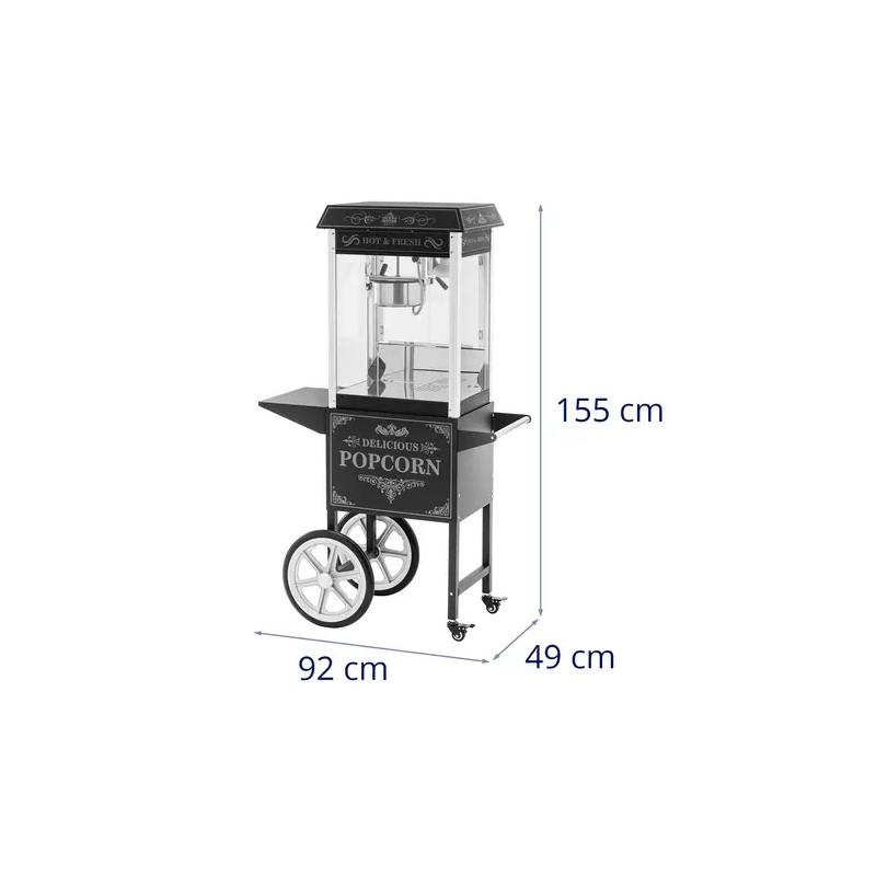 Royal Catering Popcorn-kone vaunulla, 1500 W, 5 kg/h, musta