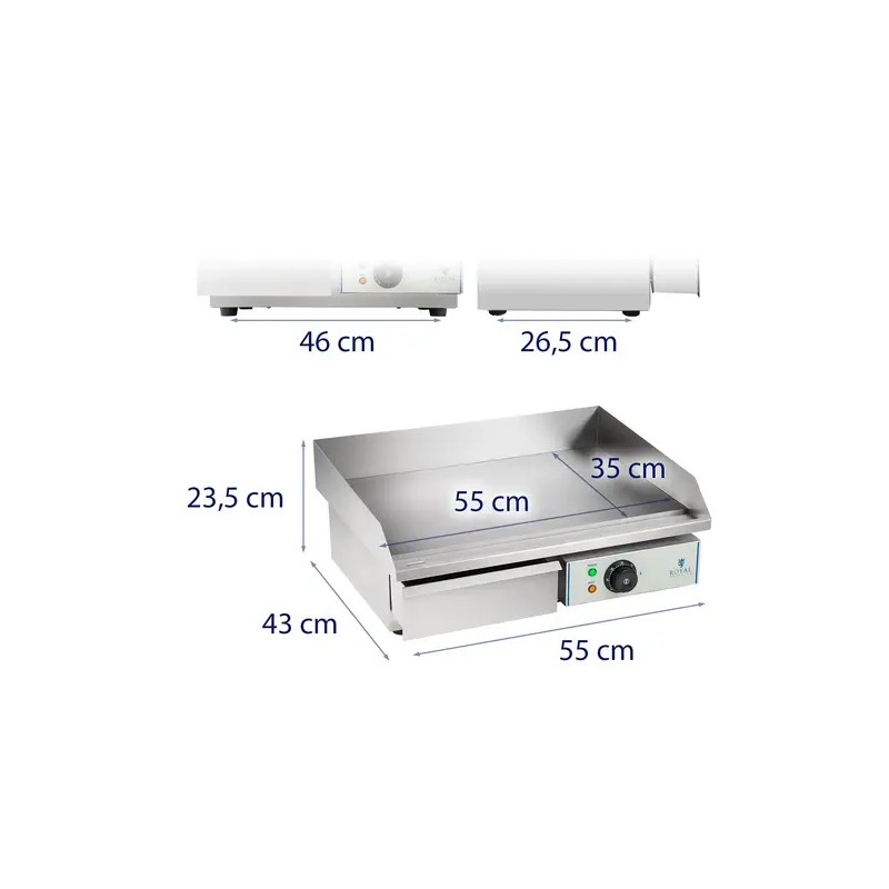 Royal Catering RCEG-55 sähkögrilli 55 cm sileä hiiliteräslevy 3000 W