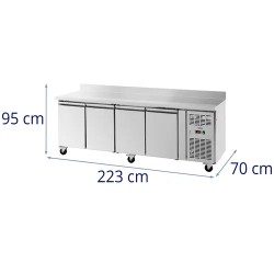 Royal Catering kylmäpöytä pyörillä 550 l 4 lokeroa 223 x 70 cm ruostumaton teräs