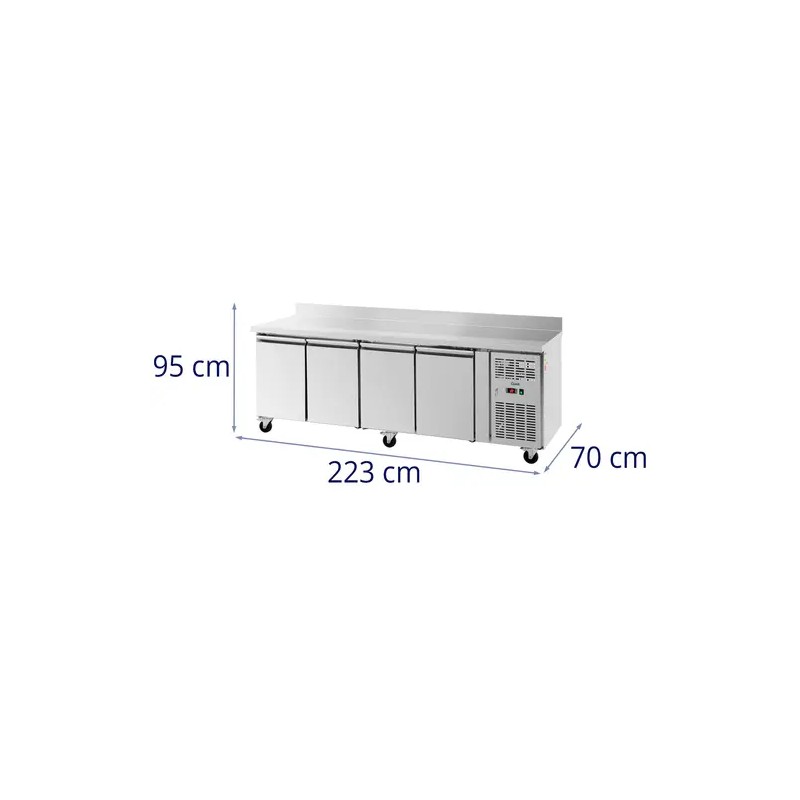 Royal Catering kylmäpöytä pyörillä 550 l 4 lokeroa 223 x 70 cm ruostumaton teräs