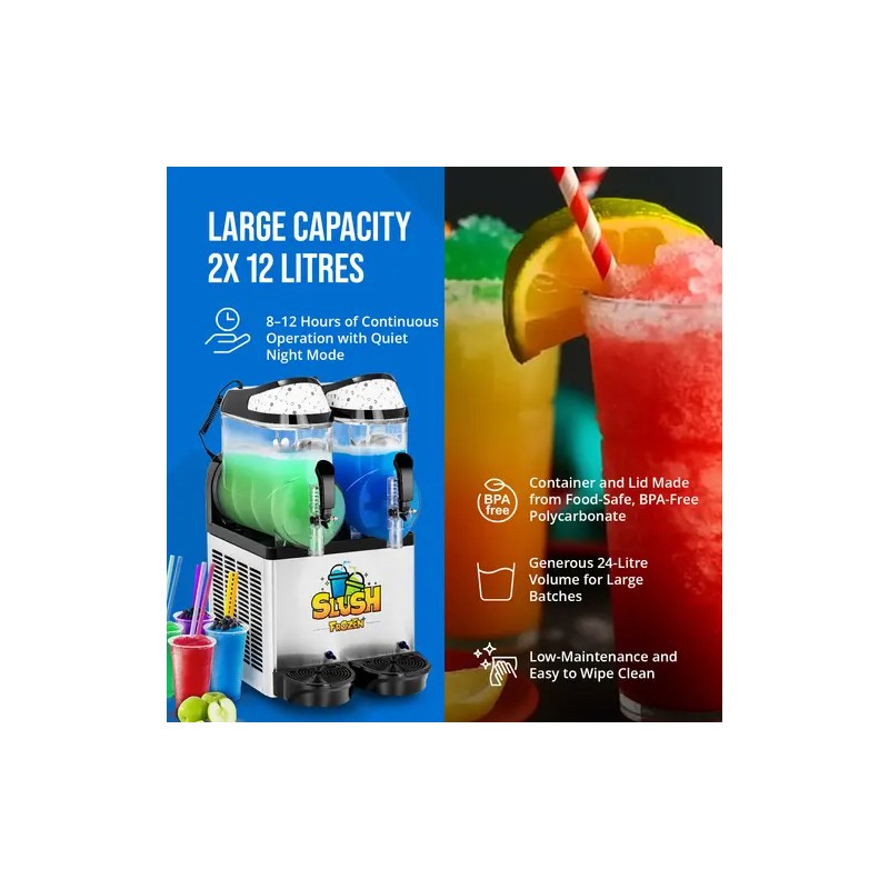 Royal Catering Slush-kone 2 x 12 l LED-valaistuksella