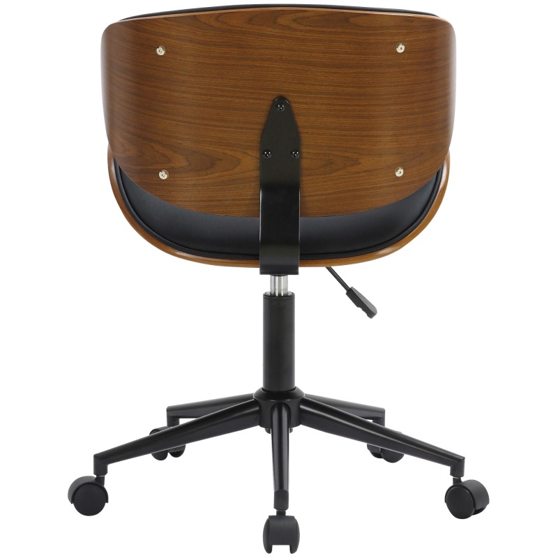 Tyylikäs toimistotuoli pähkinäpuulla ja mustalla keinonahalla