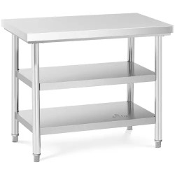 Royal Catering ECO ruostumaton teräspöytä 100 x 60 cm 500 kg kantavuus välihyllyillä