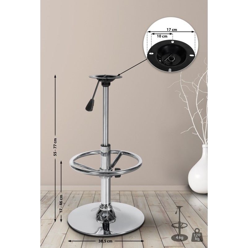 Pyöreä säädettävä baarijakkaran runko krominvärisellä metallilla