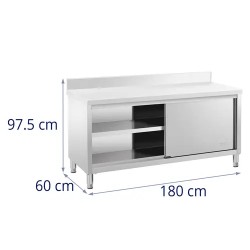 Royal Catering ECO ruostumattoman teräksen työpöytäkaappi 180 x 60 cm, 500 kg, reunalistalla