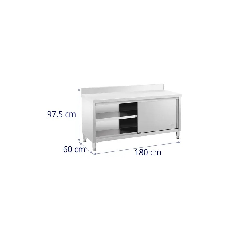 Royal Catering ECO ruostumattoman teräksen työpöytäkaappi 180 x 60 cm, 500 kg, reunalistalla