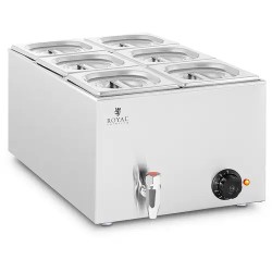 Royal Catering Bain Marie ruokalämmitin 600 W 6 kpl GN 1 6 astiaa ja poistoventtiili