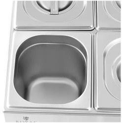 Royal Catering Bain Marie -ruokalämmitin 600 W, 6 kpl GN 1/6 -astiaa ja poistoventtiili
