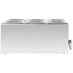 Royal Catering Bain Marie -ruokalämmitin 600 W, 6 kpl GN 1/6 -astiaa ja poistoventtiili