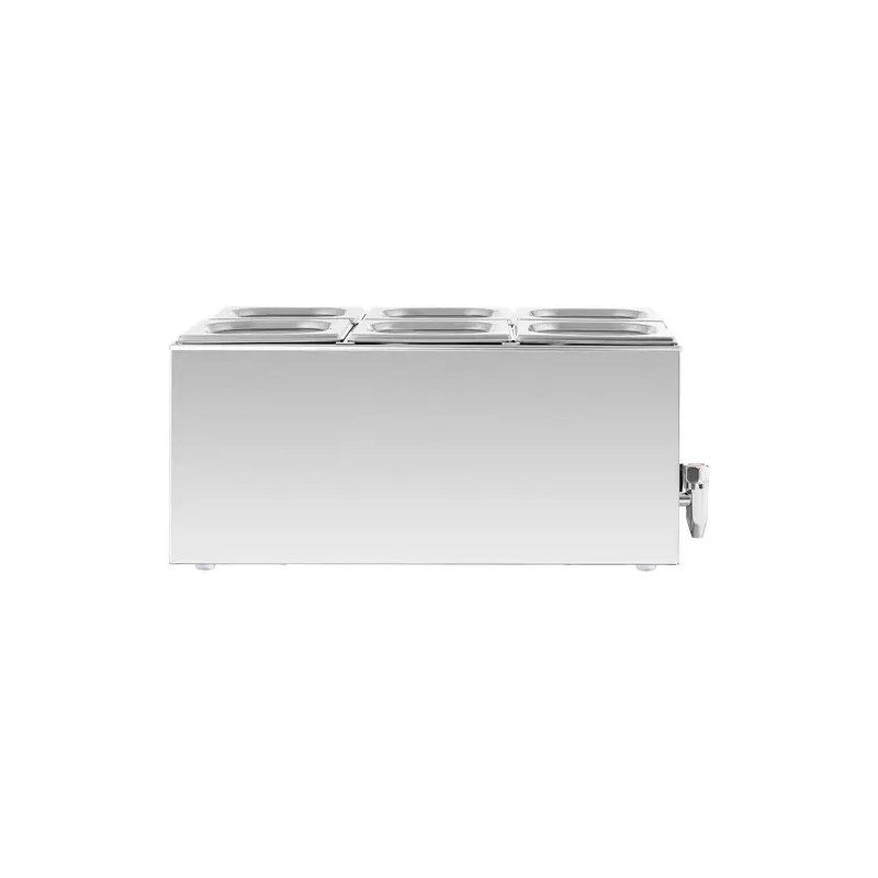 Royal Catering Bain Marie -ruokalämmitin 600 W, 6 kpl GN 1/6 -astiaa ja poistoventtiili