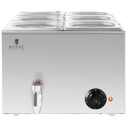 Royal Catering Bain Marie -ruokalämmitin 600 W, 6 kpl GN 1/6 -astiaa ja poistoventtiili