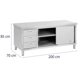 Royal Catering RCSSCB-200X70-S työpöytäkaappi ruostumaton teräs 200 x 70 x 85 cm