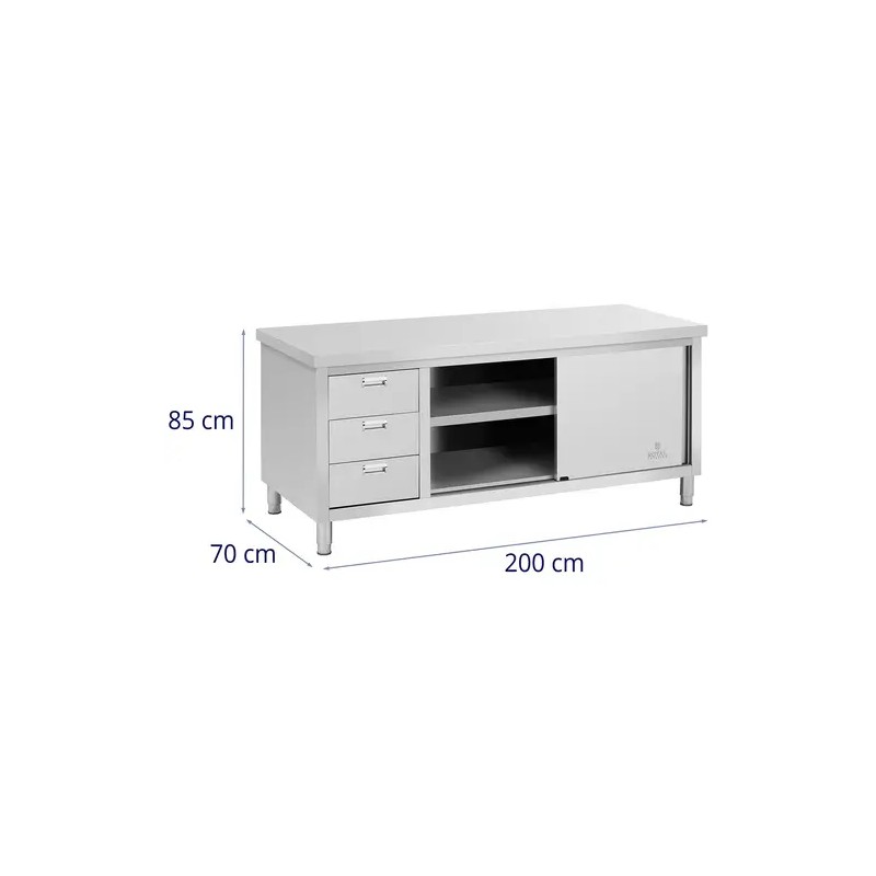 Royal Catering RCSSCB-200X70-S työpöytäkaappi ruostumaton teräs 200 x 70 x 85 cm