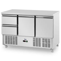 Royal Catering kylmälaite pyörillä 350 l 2 vetolaatikkoa 2 hyllyä 136 5 x 70 cm ruostumaton teräs