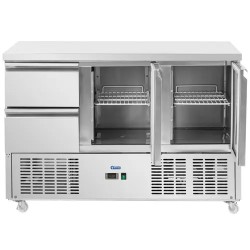 Royal Catering kylmälaite pyörillä 350 l 2 vetolaatikkoa 2 hyllyä 136,5 x 70 cm ruostumaton teräs