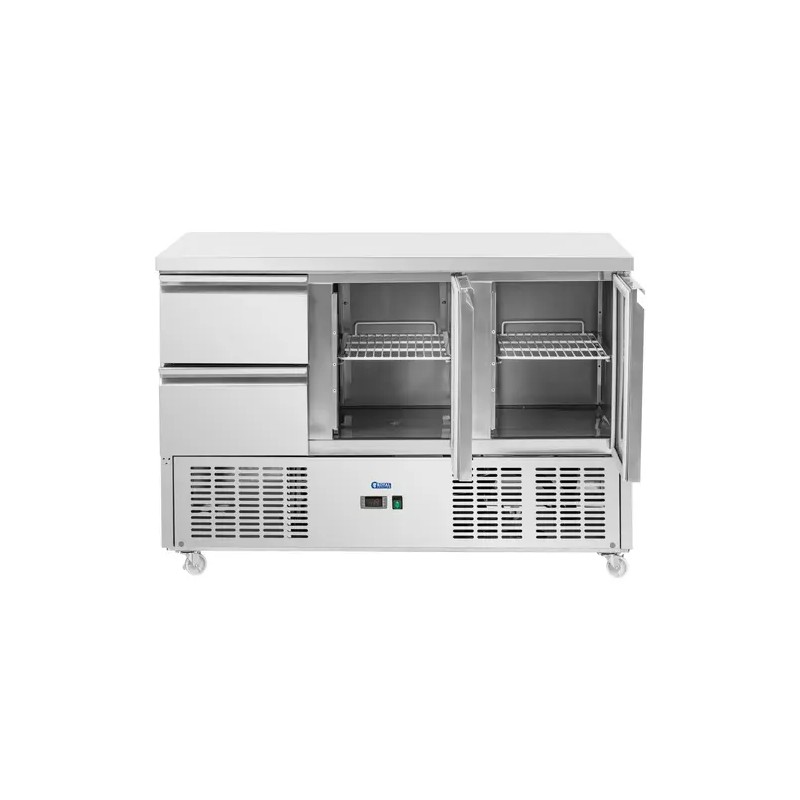 Royal Catering kylmälaite pyörillä 350 l 2 vetolaatikkoa 2 hyllyä 136,5 x 70 cm ruostumaton teräs