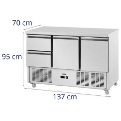 Royal Catering kylmälaite pyörillä 350 l 2 vetolaatikkoa 2 hyllyä 136,5 x 70 cm ruostumaton teräs