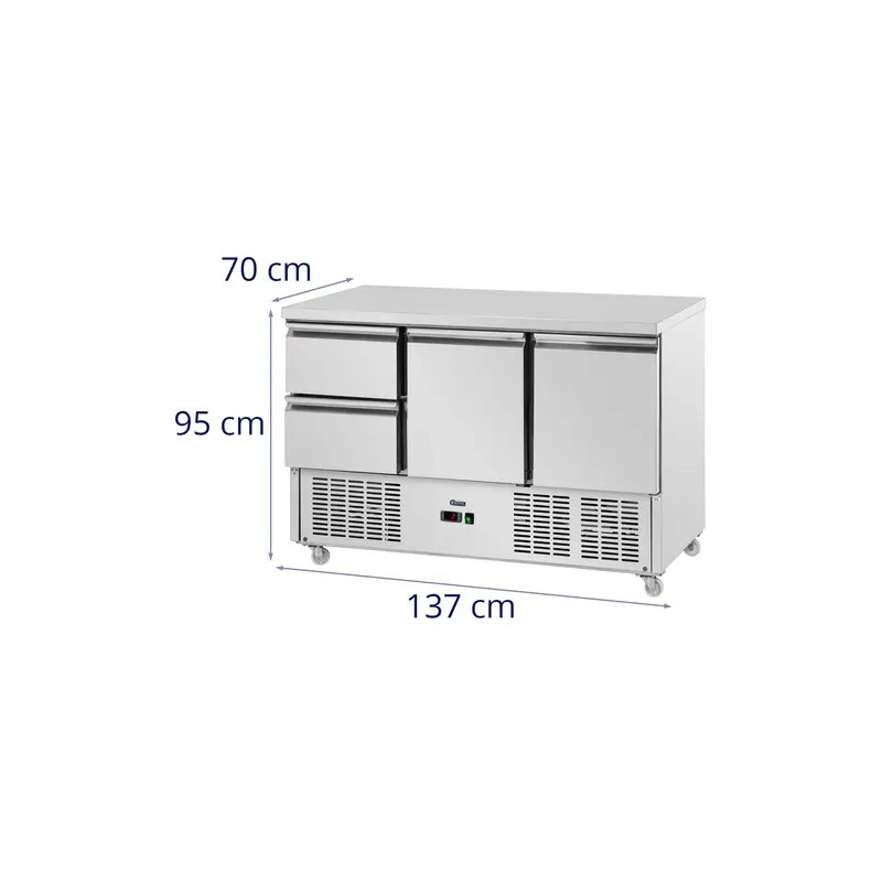 Royal Catering kylmälaite pyörillä 350 l 2 vetolaatikkoa 2 hyllyä 136,5 x 70 cm ruostumaton teräs
