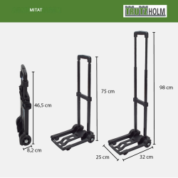 Taittuva matkatavarakärry 25 kg, musta, korkeussäädettävä kahva, 28100